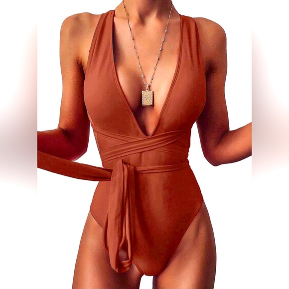 Sexy tie cross cross plunge one piece swimsuit - Picture 1 of 6